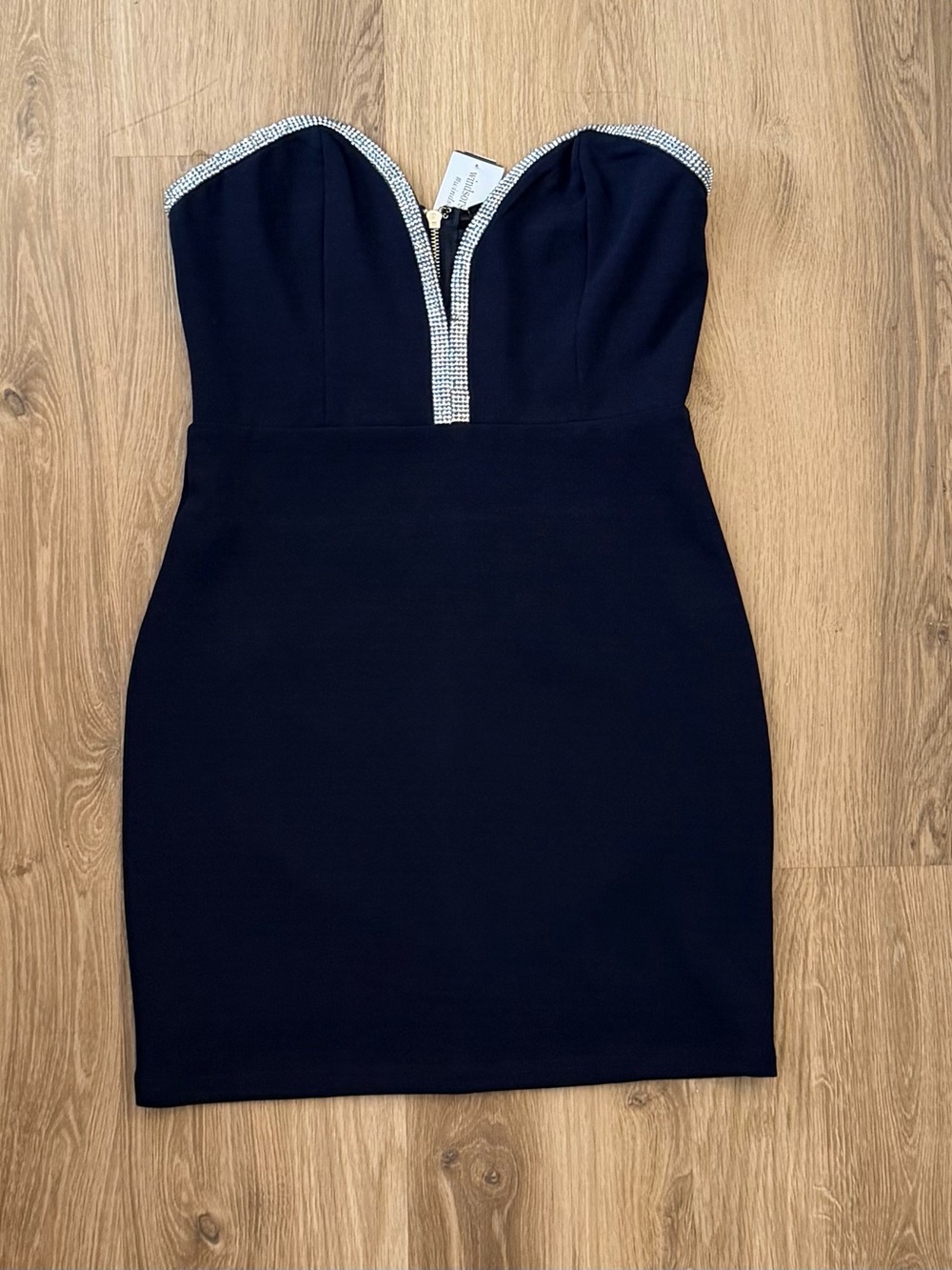 Windsor Strapless Navy Bodycon Dress with Rhinestone Trim